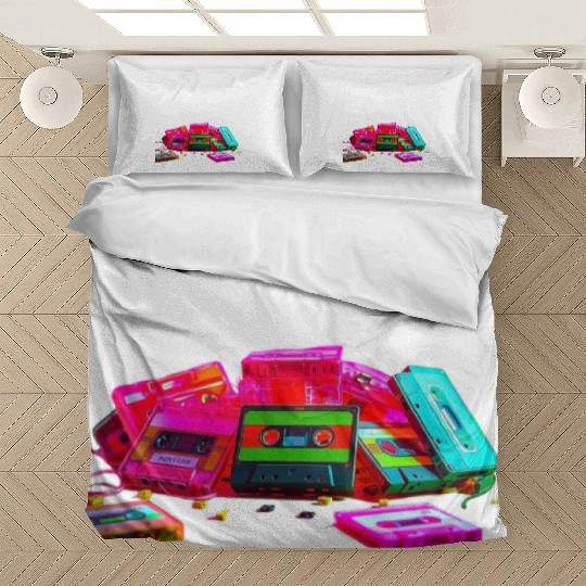 Vibrant Retro Cassette Tape Pattern Bedding Sets