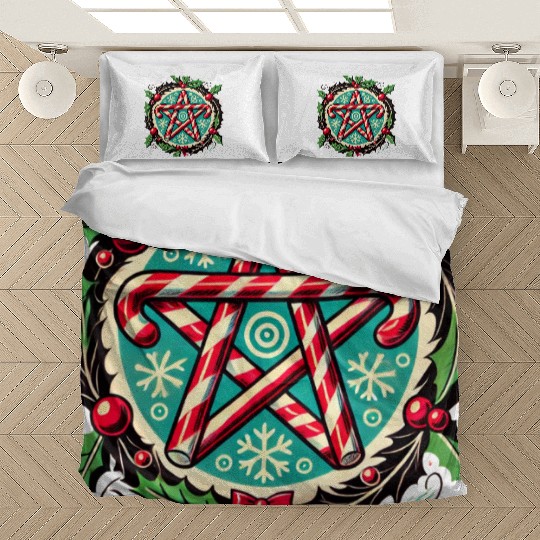 Yule Pentacle with Candy Canes Pagan Holiday Desig Bedding Sets
