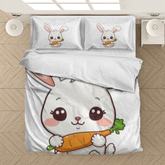 Cute Bunny with Carrot Illustration Bedding Sets