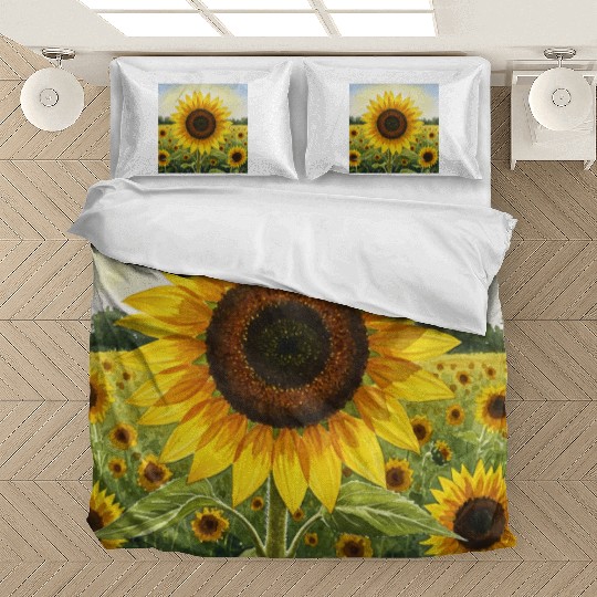 Vibrant Sunflower Field Illustration Bedding Sets