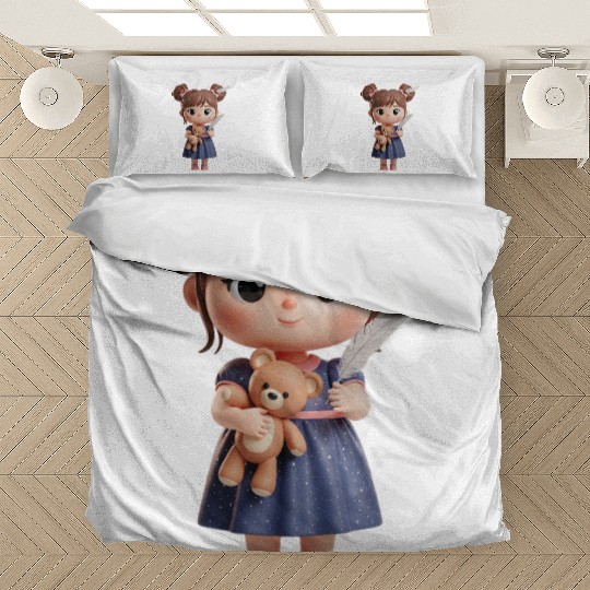 Whimsical Girl with Feather and Teddy Bear Bedding Sets