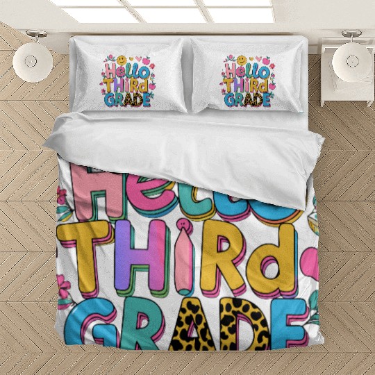 back-to-school-Colorful Hello Third Grade Design Bedding Sets