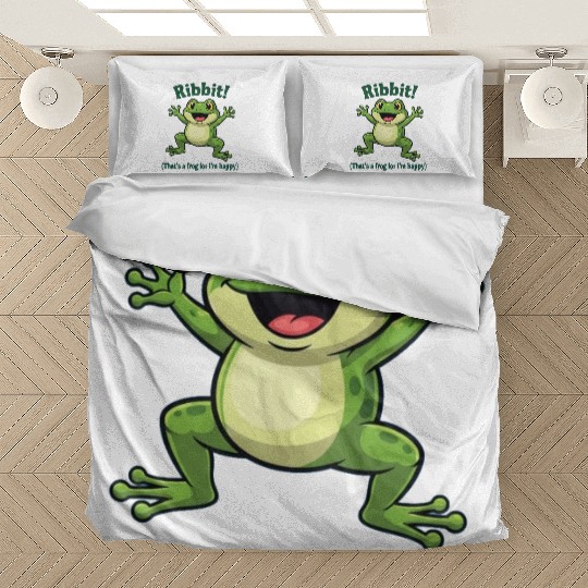 Happy Frog with Ribbit Text Bedding Sets