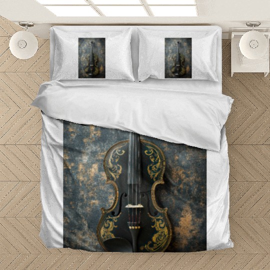 Elegant Black and Gold Violin Bedding Sets
