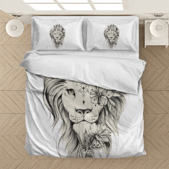 Floral Lion Tattoo Design Bedding Sets