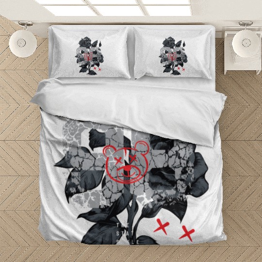 Cracked Skull with Bear Mask Overlay Bedding Sets
