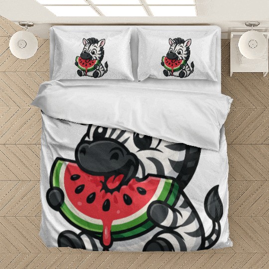 Funny zebra watermelon fruit summer cartoon Bedding Sets