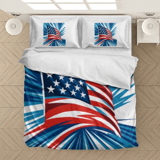 Patriotic American Flag Burst Design Bedding Sets