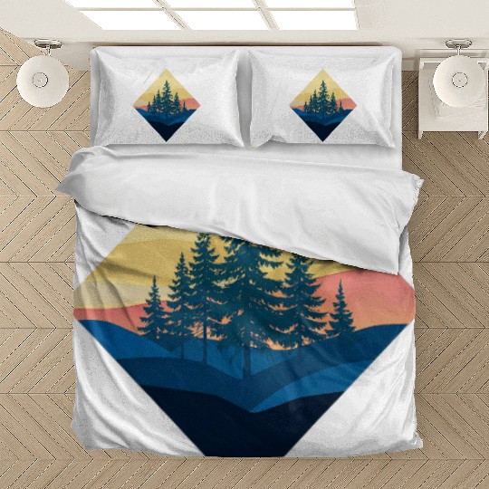 Serene Mountain Pine Sunset Design Bedding Sets