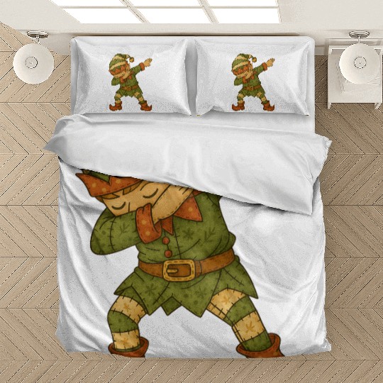 Patchwork Dabbing Elf Christmas Vintage Folk Art Bedding Sets