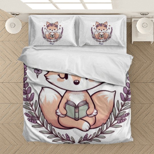 Cute Fox Virgo Reading with Floral Crown Bedding Sets