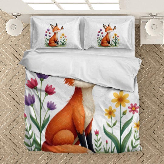 Tiny Spring Friends Whimsical Fox Butterfly Floral Bedding Sets