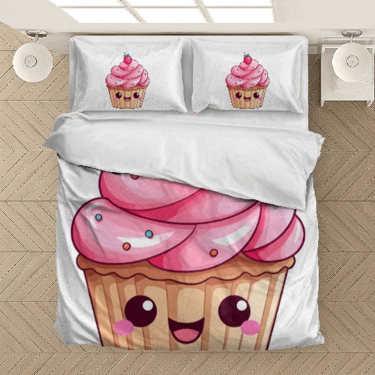 Kawaii Cupcake with Pink Swirl Icing Bedding Sets