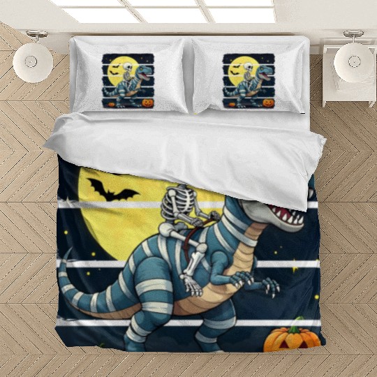 Skeleton Riding Mummy Dinosaur Funny Halloween Bedding Sets