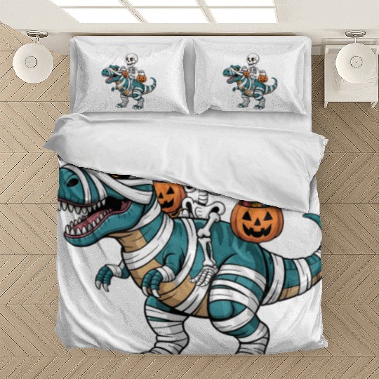 Skeleton Riding Mummy Dinosaur Funny Halloween Bedding Sets