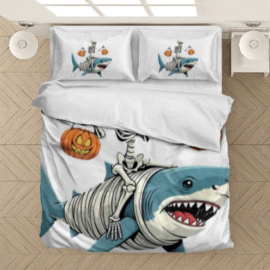 Skeleton Riding Mummy Dinosaur Funny Halloween Bedding Sets