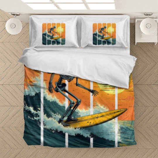 Skeleton Surfer Vintage Surfing Funny Halloween Bedding Sets