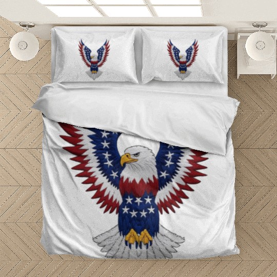 American Bald Eagle with USA Flag Wing Art Design Bedding Sets