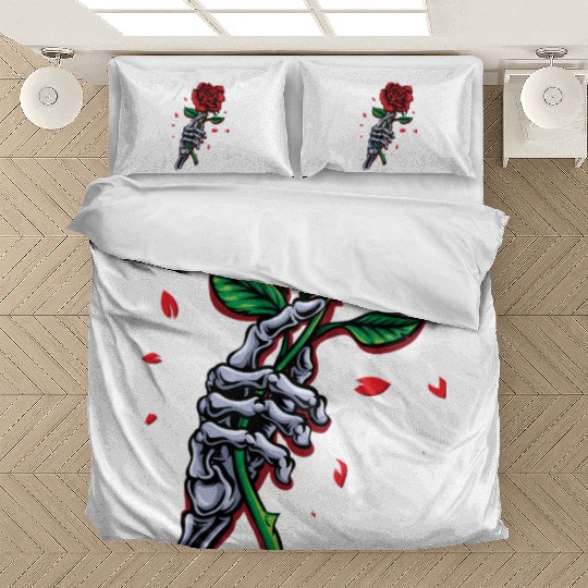 Skeleton Hand with Rose – Gothic Romance Art Bedding Sets