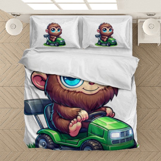 Cute Bigfoot Sasquatch lawn mower gardening chibi Bedding Sets