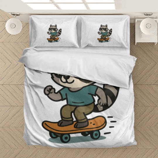 Cool Raccoon on Skateboard Bedding Sets