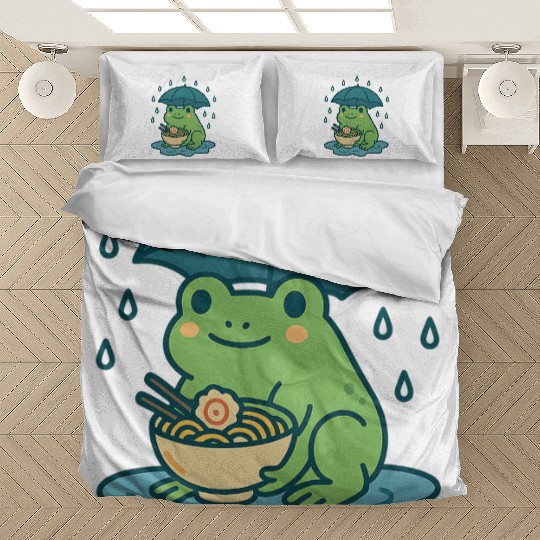 Kawaii Frog with Umbrella and Noodles Bedding Sets