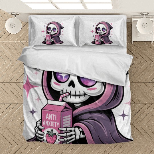 Cosmic Skeleton Drinking Strawberry Juice Bedding Sets