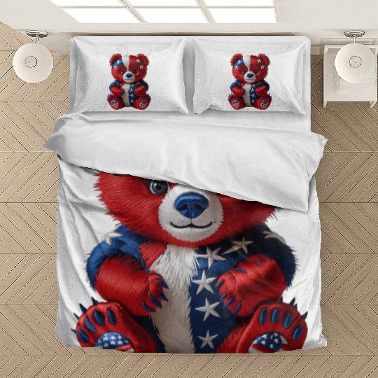 Patriotic Bear in Stars and Stripes Bedding Sets