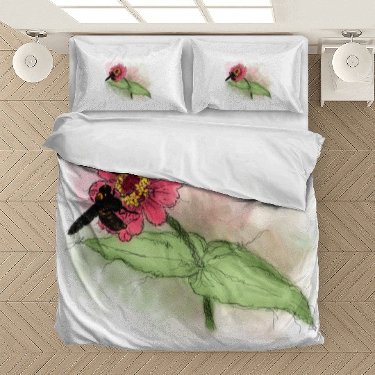 Wildflower and Bumblebee Illustration Bedding Sets