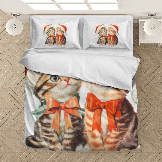 Festive Kittens in Santa Hats Bedding Sets