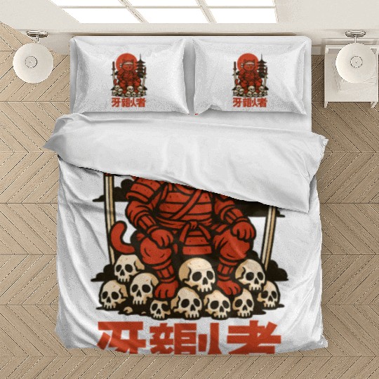 Samurai Cat with Skulls and Pagoda Bedding Sets