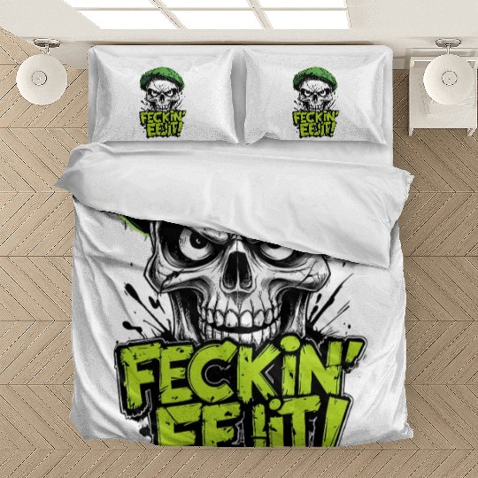 Angry Skull Feckin Eejit Irish Slang Funny Joke Bedding Sets