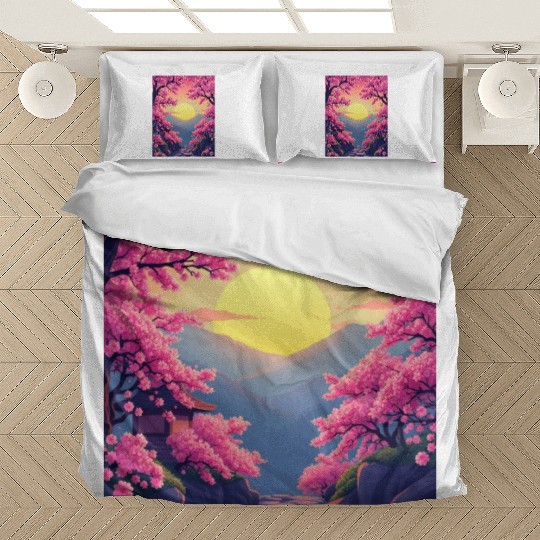 Cherry Blossom Sunset Path Bedding Sets