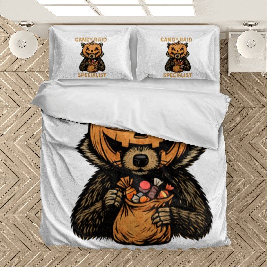 Candy Raid Specialist Halloween Raccoon Pumpkin Bedding Sets