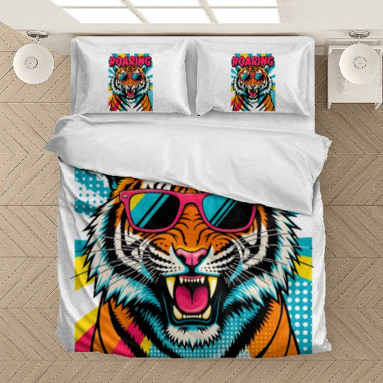 Vibrant Roaring Tiger with Sunglasses Bedding Sets