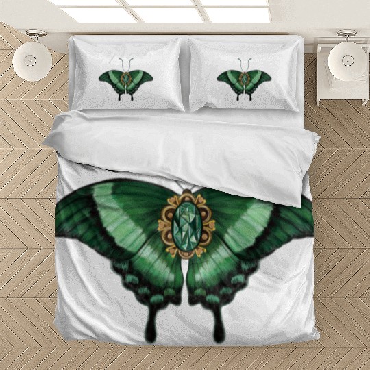 May Emerald Peacock Butterfly Gemstone Design Bedding Sets