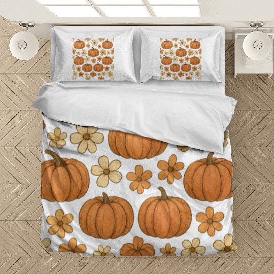 Autumn Pumpkin and Flower Pattern Bedding Sets