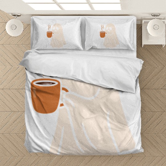 Spooky Ghost with Coffee Mug Design Bedding Sets