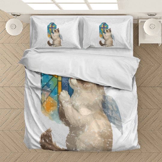 Celestial Cat with Stained Glass Cross Bedding Sets