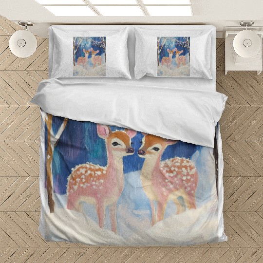 Enchanted Winter Deer Scene Bedding Sets