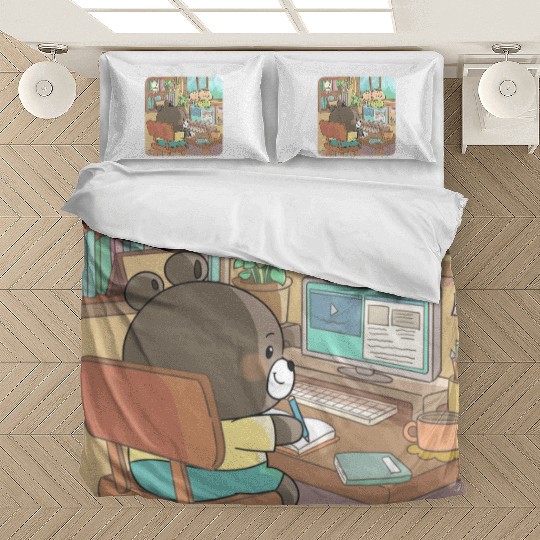 Cozy teddy bear studying Bedding Sets