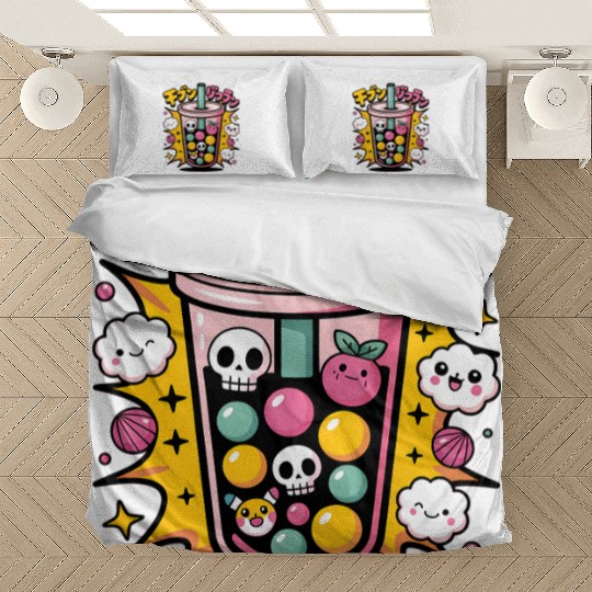 Kawaii Skull Bubble Tea Design Bedding Sets