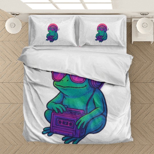 Retro Frog DJ Boombox Graphic Bedding Sets