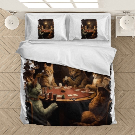 Pop Art Gambling Cat Playing Poker Cards Bedding Sets