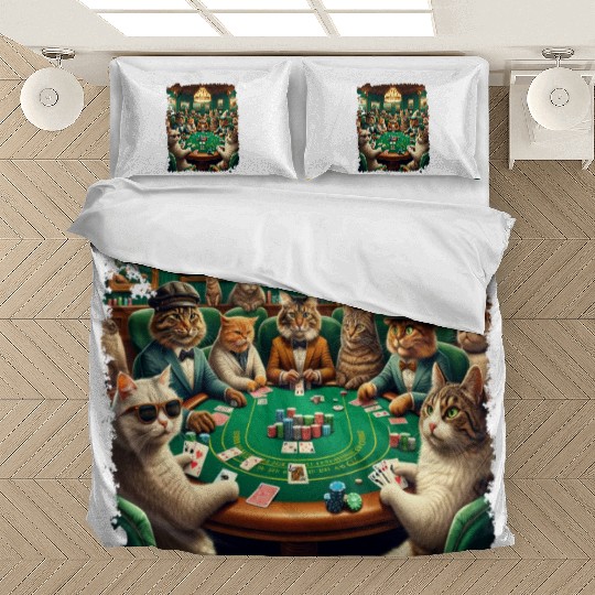Playing Card Gambling Cat Playing Poker Cards Bedding Sets