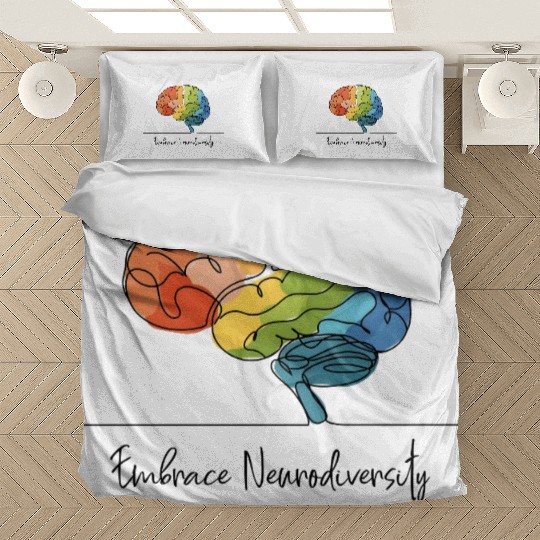 Embrace Neurodiversity - Line Art Rainbow Brain Bedding Sets