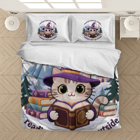 Whimsical Cat Wizard Reading Magic Book Bedding Sets