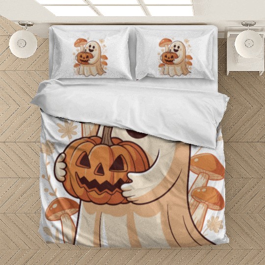 Cottagecore Halloween Ghost Flower Pumpkin Bedding Sets