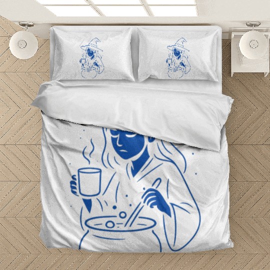 Whimsical Witch Cooking Illustration Bedding Sets