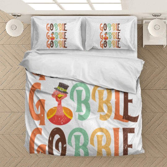 Festive Turkey and Gobble Text Pattern Bedding Sets